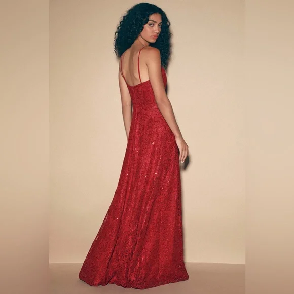 Lulus Endless Enchantment Red Sequin Lace Maxi Dress - Picture 4 of 12